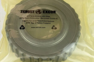 Metal part wrapped in ZERUST ICT510-PCR30 PCR VCI Film for shipment.