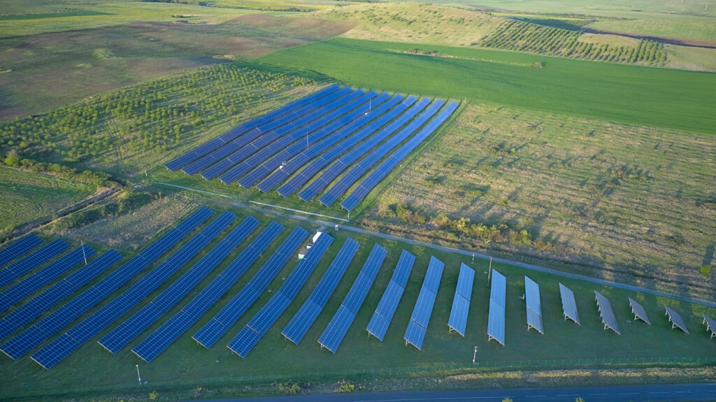 Solar power panels in operation with corrosion-resistant structures.