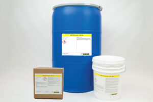 Containers of AxxaVis HST-10 and Axxatec HST-20L used for chloride neutralization.